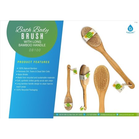 PURSONIC Bath Body Brush with Long Bamboo Handle DB100